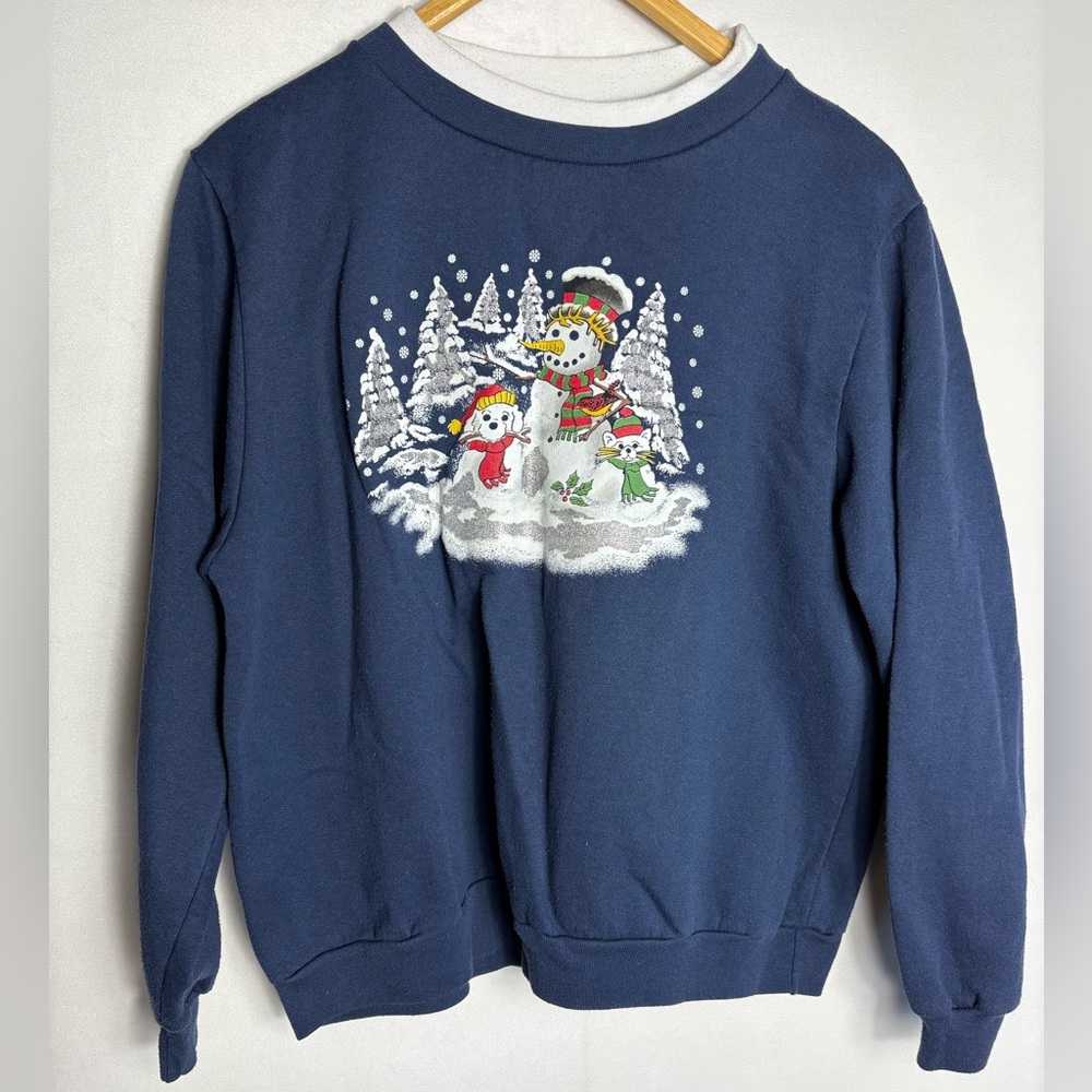Vintage Festive Navy Snowman Crewneck Sweater